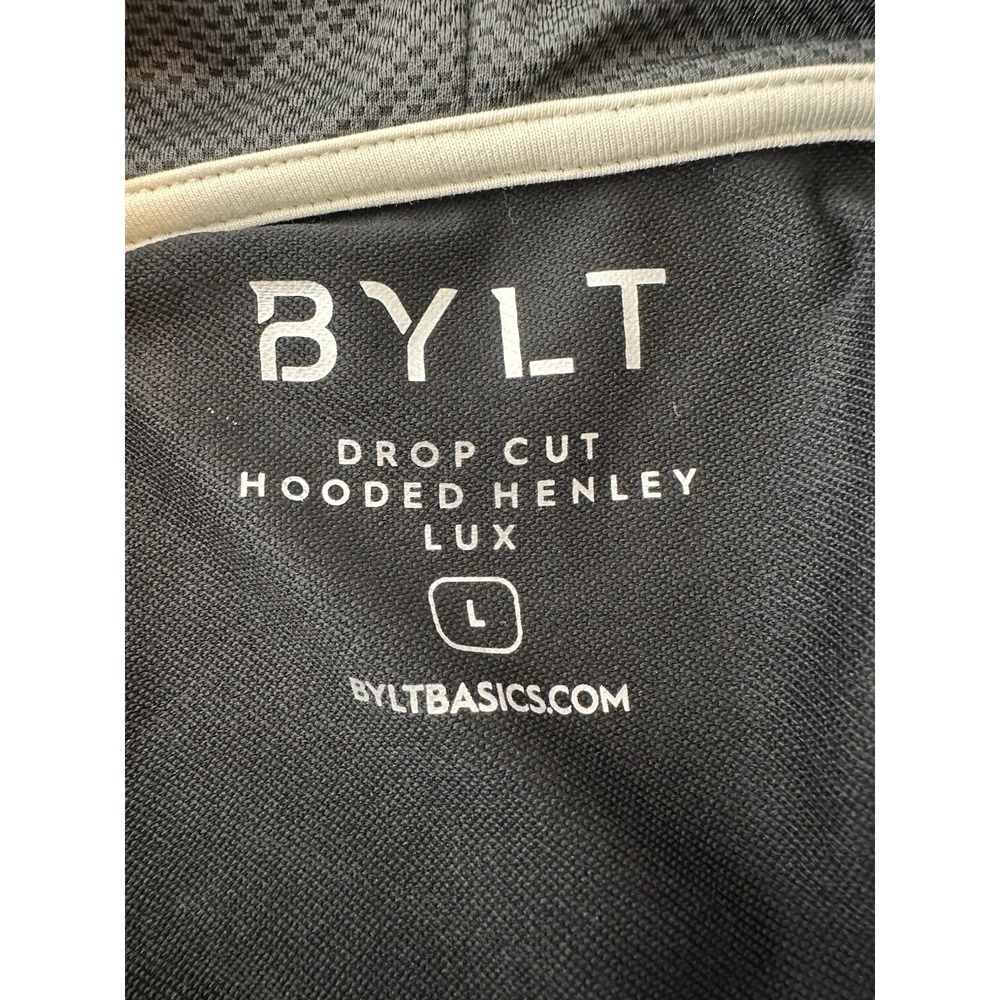 Bylt Sweatshirt Hooded Men's Large Black Drop Cut Henley Long Sleeve Basic - Picture 2 of 10